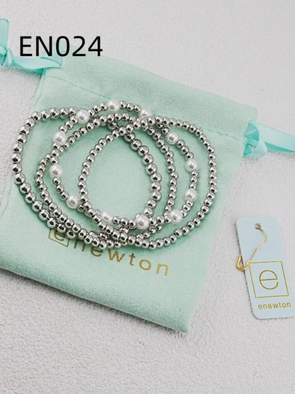 Enewton Platinum Bead & Pearl Bracelet Set
